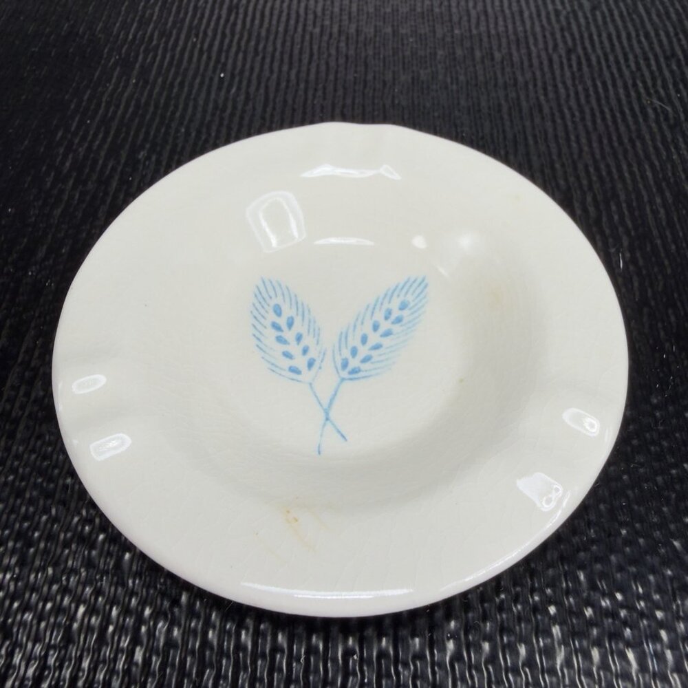 Mid Century Pottery‎ Ceramic 3inch Trinket Dish Ashtray With Blue Wheat Pattern
